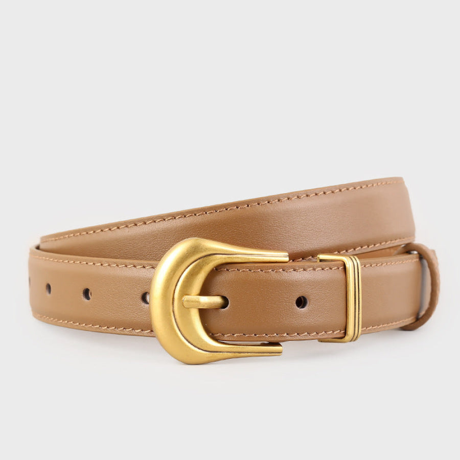 Classic Leather Belt with Golden Buckle Brown / One Size Apparel and Accessories