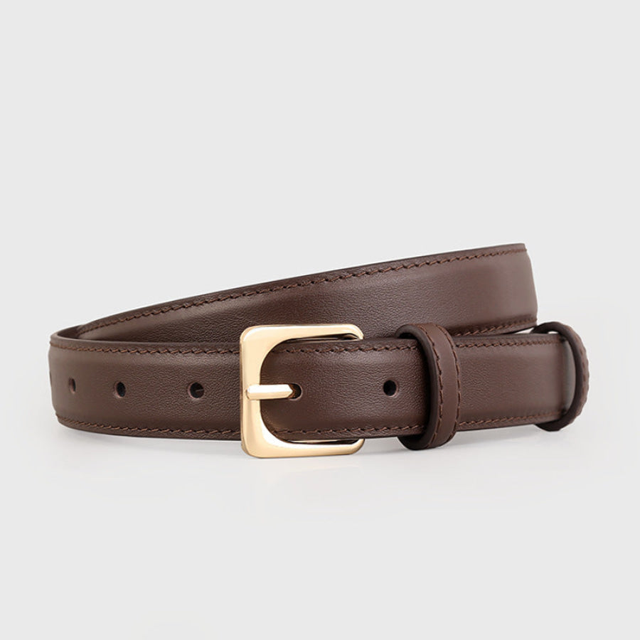 Classic Leather Belt with Golden Buckle Brown / One Size Apparel and Accessories