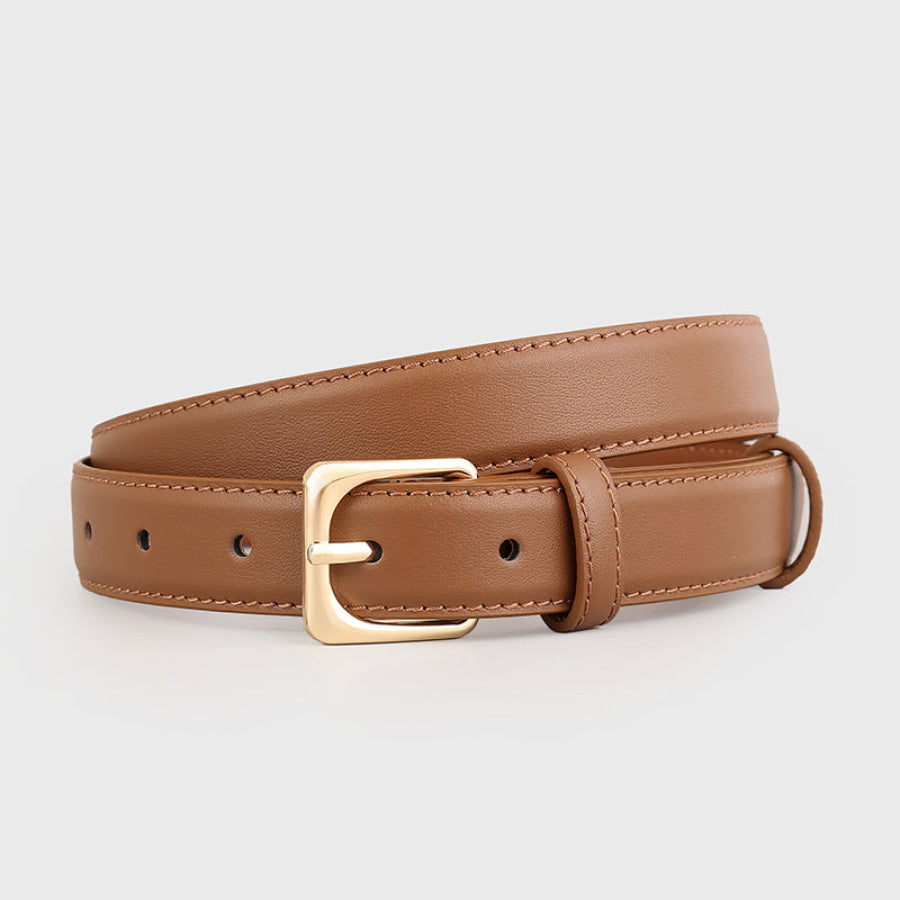 Classic Leather Belt with Golden Buckle Caramel / One Size Apparel and Accessories