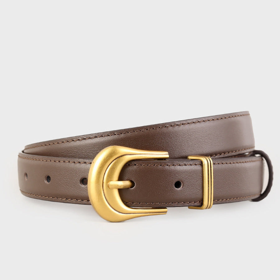 Classic Leather Belt with Golden Buckle Coffee Brown / One Size Apparel and Accessories