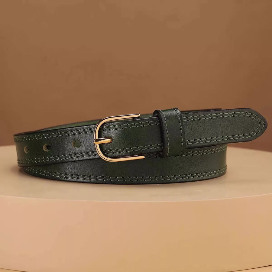 Classic Leather Belt with Golden Buckle Green / One Size Apparel and Accessories