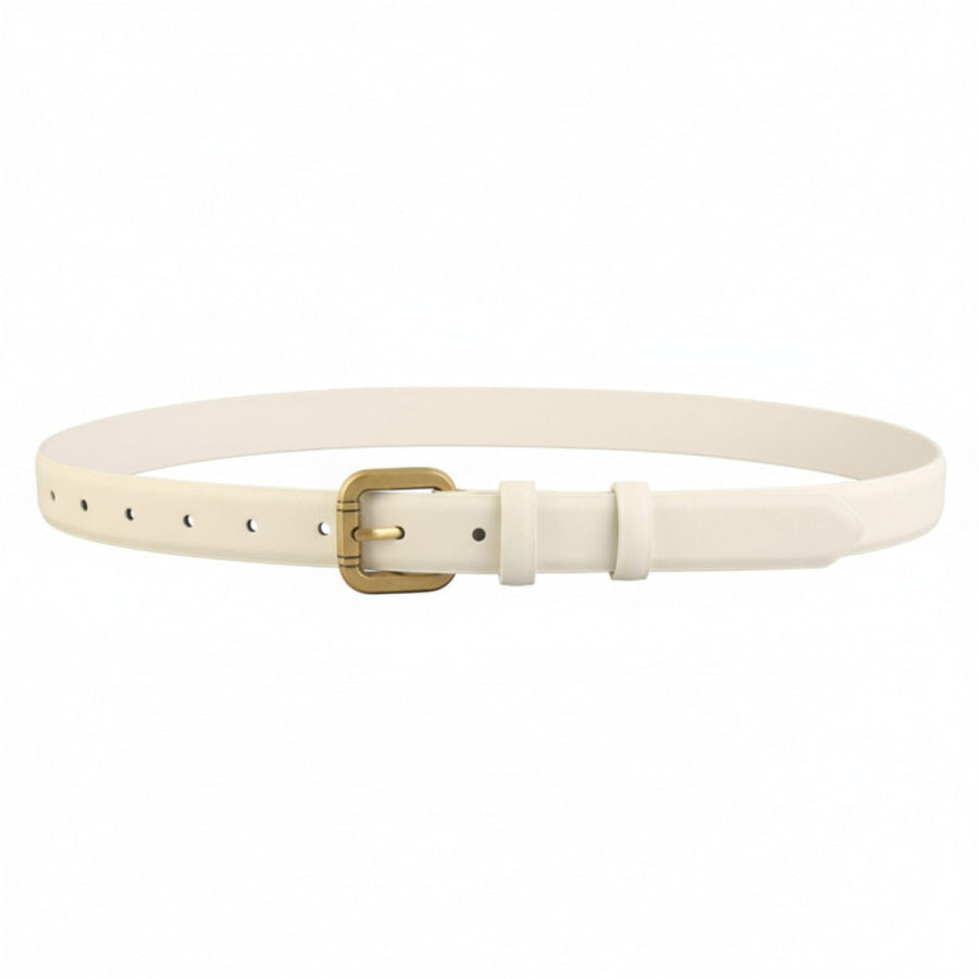 Classic Leather Belt with Golden Buckle Ivory / One Size Apparel and Accessories