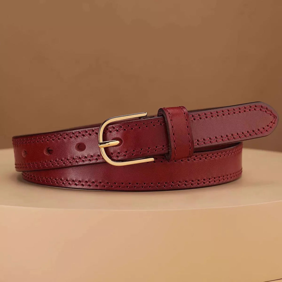 Classic Leather Belt with Golden Buckle Red / One Size Apparel and Accessories