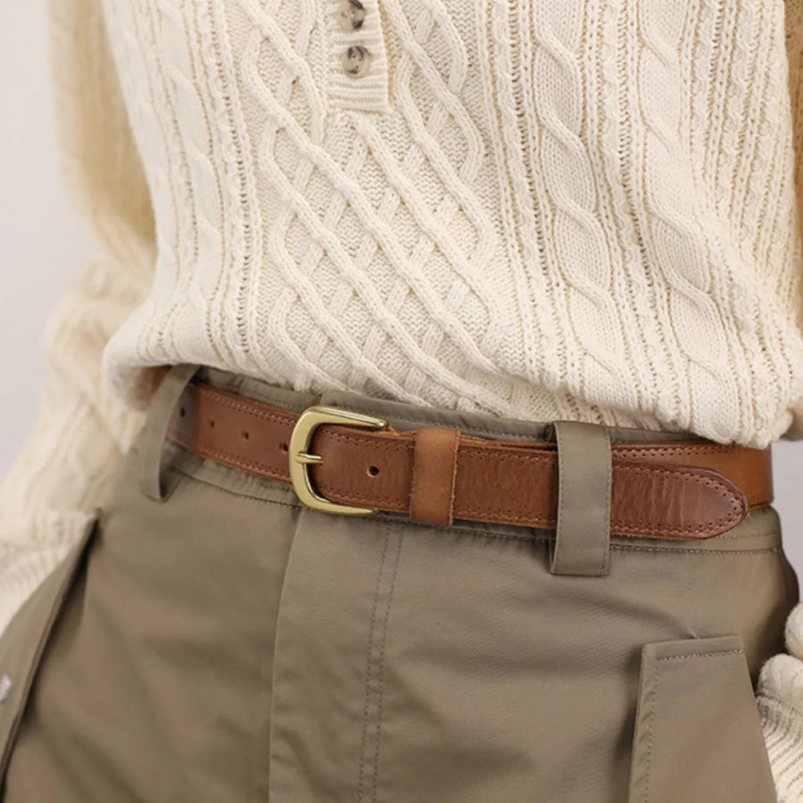 Classic Leather Belt with Golden Buckle Terracotta / One Size Apparel and Accessories