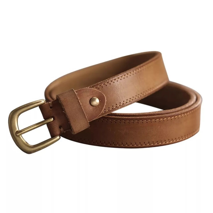 Classic Leather Belt with Golden Buckle Terracotta / One Size Apparel and Accessories