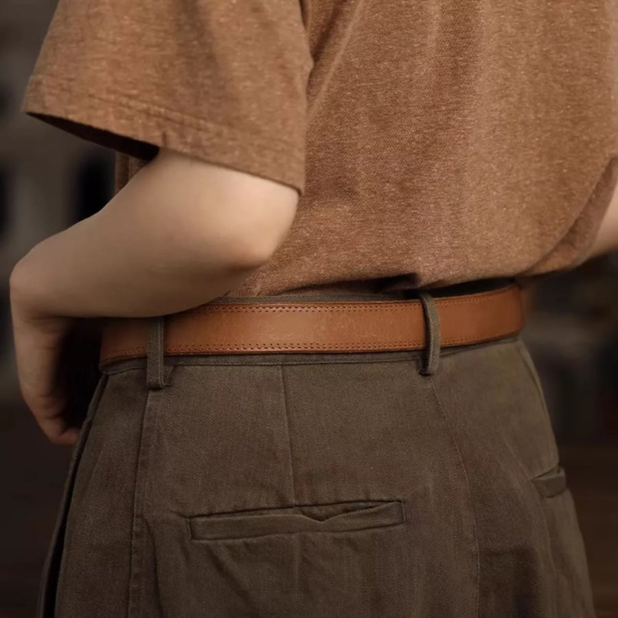 Classic Leather Belt with Golden Buckle Terracotta / One Size Apparel and Accessories