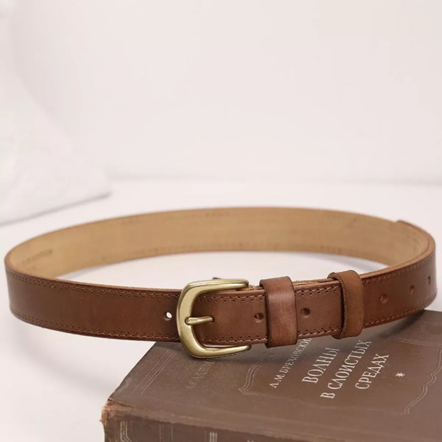 Classic Leather Belt with Golden Buckle Terracotta / One Size Apparel and Accessories
