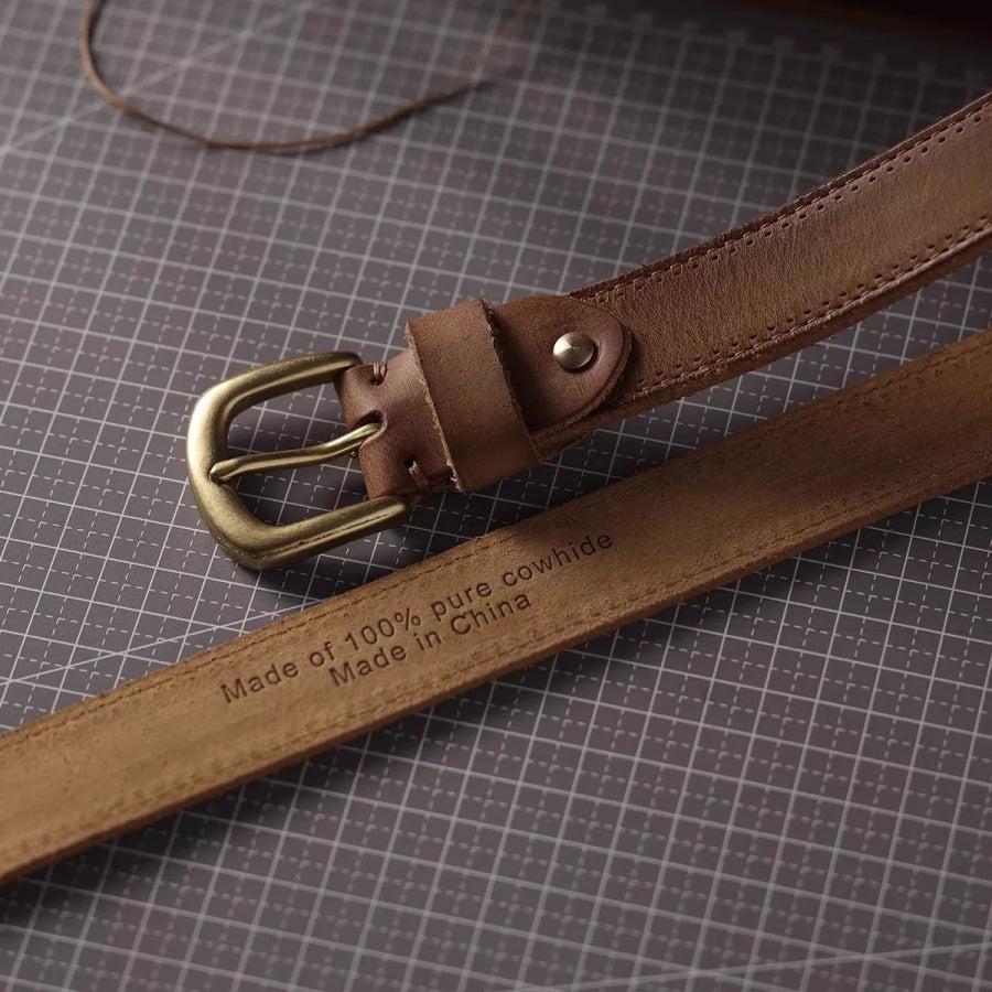Classic Leather Belt with Golden Buckle Terracotta / One Size Apparel and Accessories
