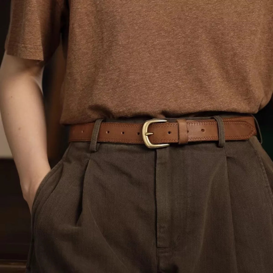 Classic Leather Belt with Golden Buckle Terracotta / One Size Apparel and Accessories