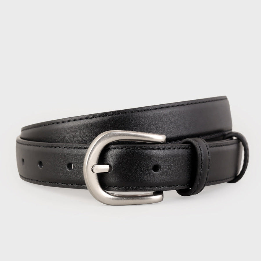 Classic Leather Belt with Silver Buckle Black / One Size Apparel and Accessories