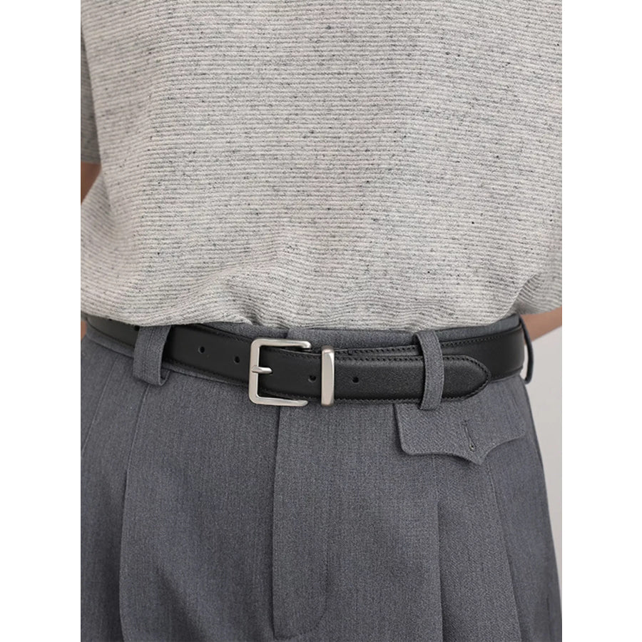 Classic Leather Belt with Silver Buckle Black / ONESIZE Apparel and Accessories
