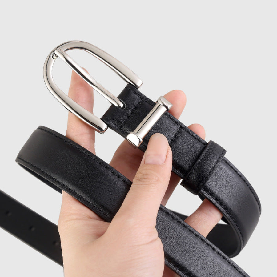 Classic Leather Belt with Silver Buckle Apparel and Accessories