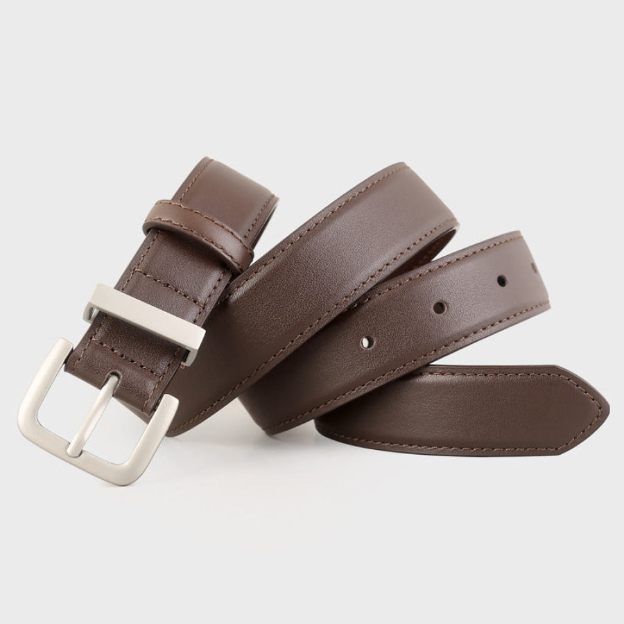Classic Leather Belt with Silver Buckle Apparel and Accessories