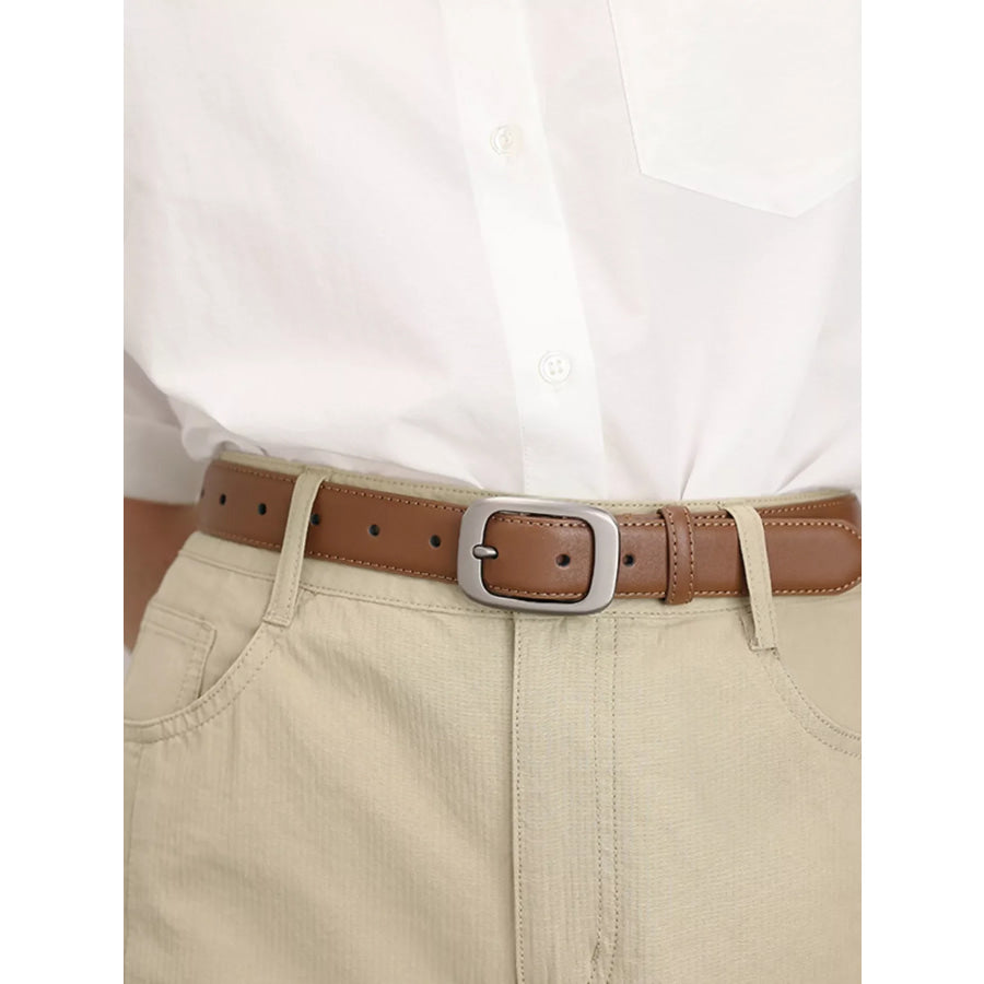 Classic Leather Belt with Silver Buckle Apparel and Accessories