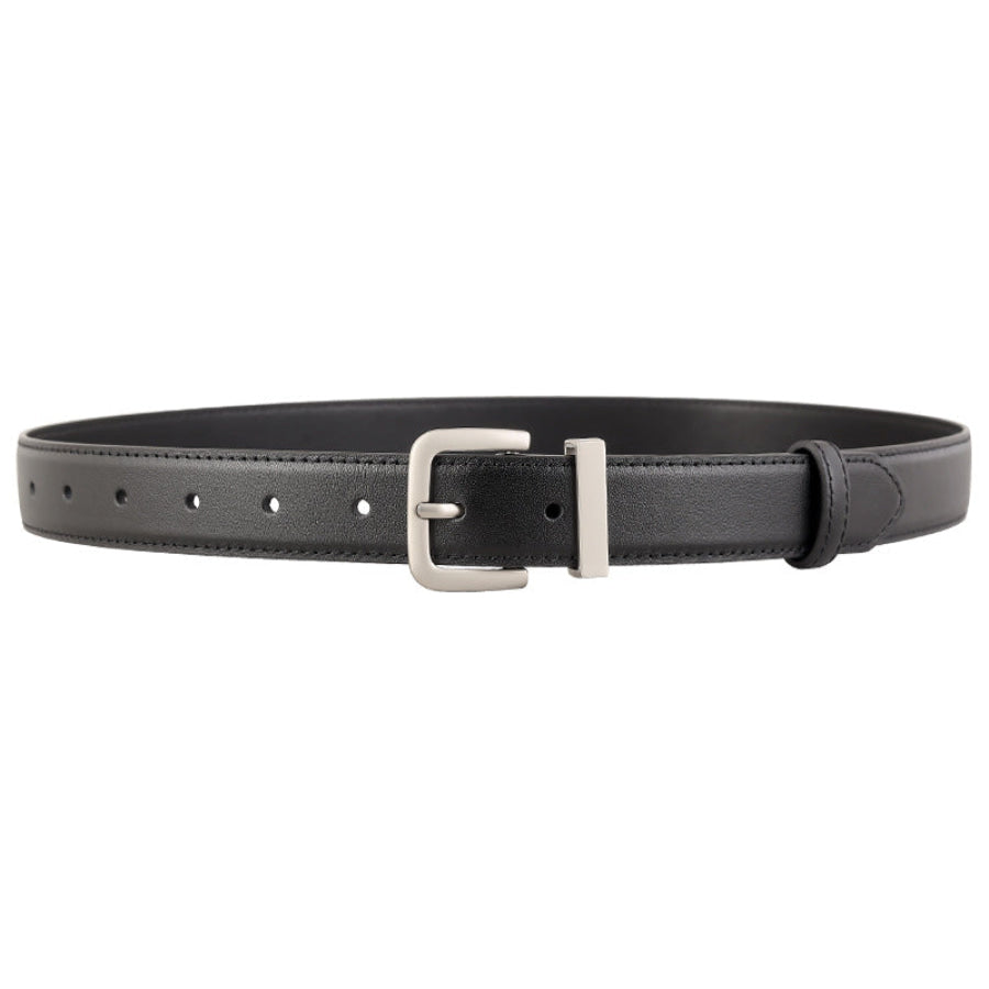 Classic Leather Belt with Silver Buckle Apparel and Accessories