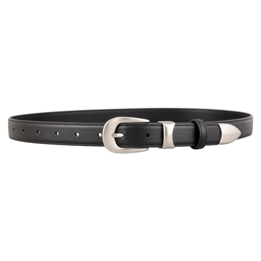 Classic Leather Belt with Silver Buckle Apparel and Accessories