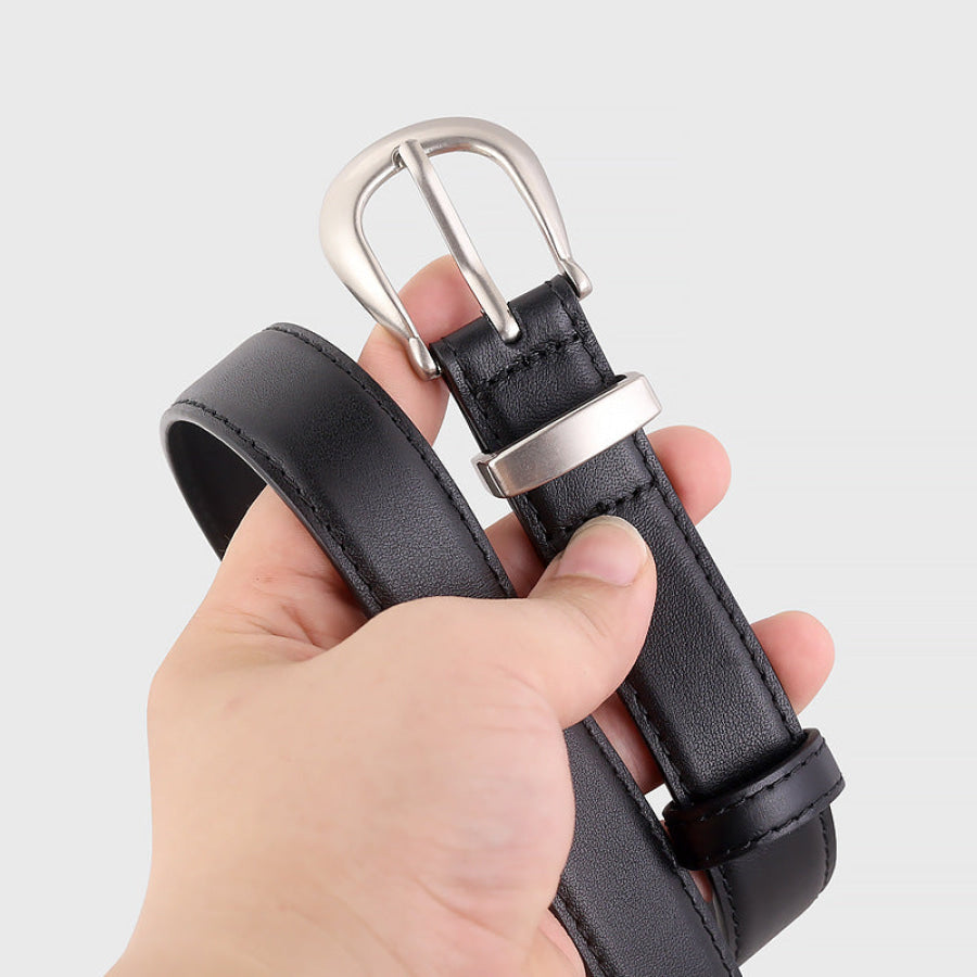 Classic Leather Belt with Silver Buckle Apparel and Accessories