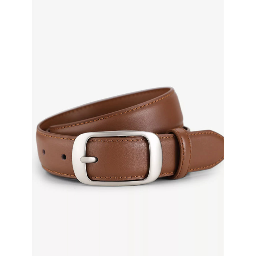 Classic Leather Belt with Silver Buckle Apparel and Accessories