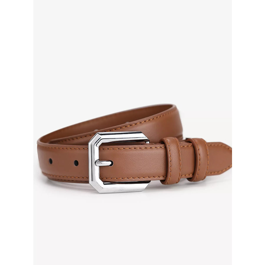 Classic Leather Belt with Silver Buckle Apparel and Accessories