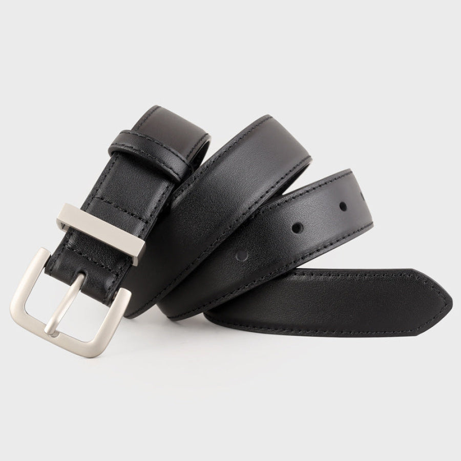 Classic Leather Belt with Silver Buckle Apparel and Accessories