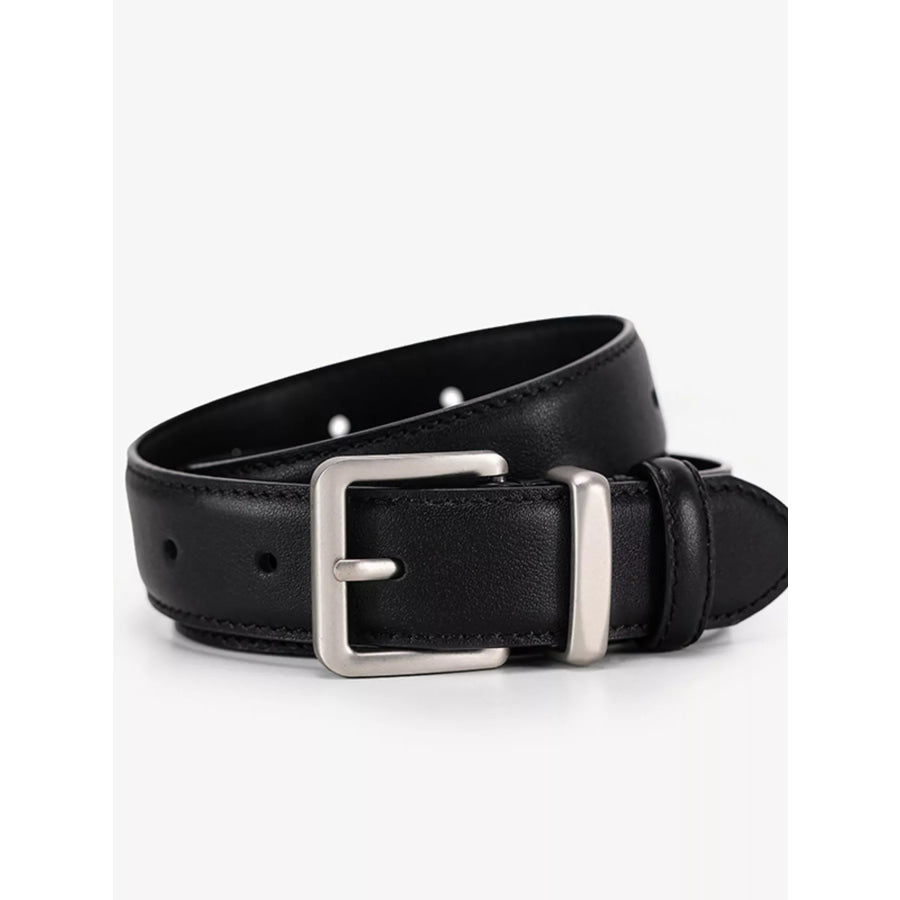 Classic Leather Belt with Silver Buckle Apparel and Accessories