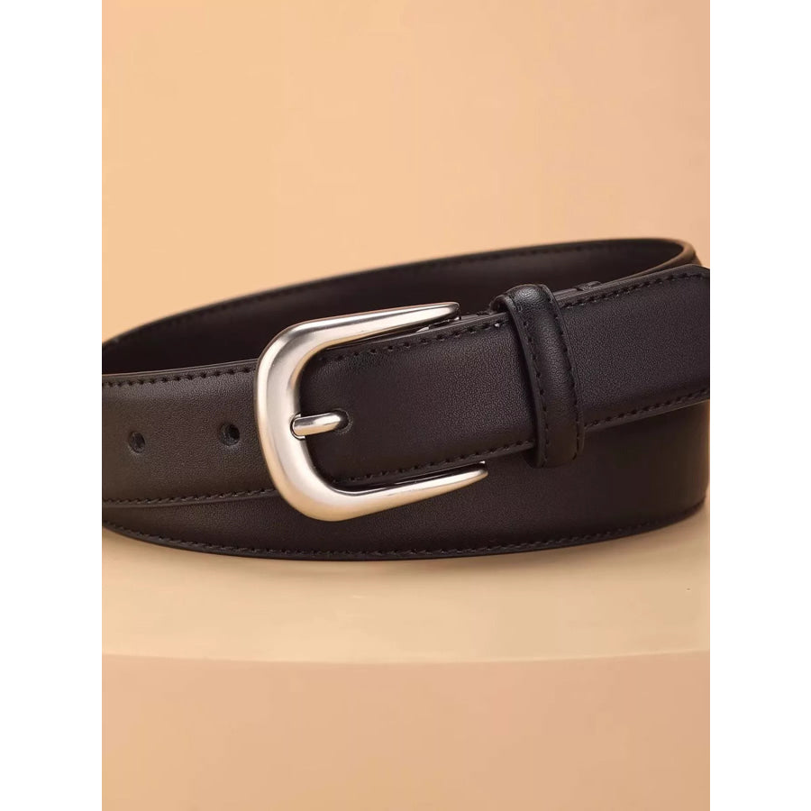 Classic Leather Belt with Silver Buckle Black / One Size Apparel and Accessories