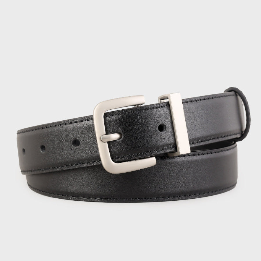 Classic Leather Belt with Silver Buckle Black / One Size Apparel and Accessories