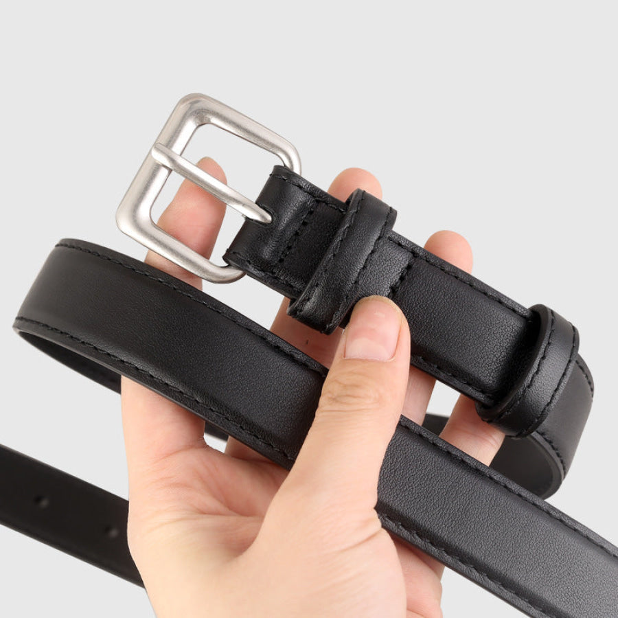 Classic Leather Belt with Silver Buckle Black / One Size Apparel and Accessories