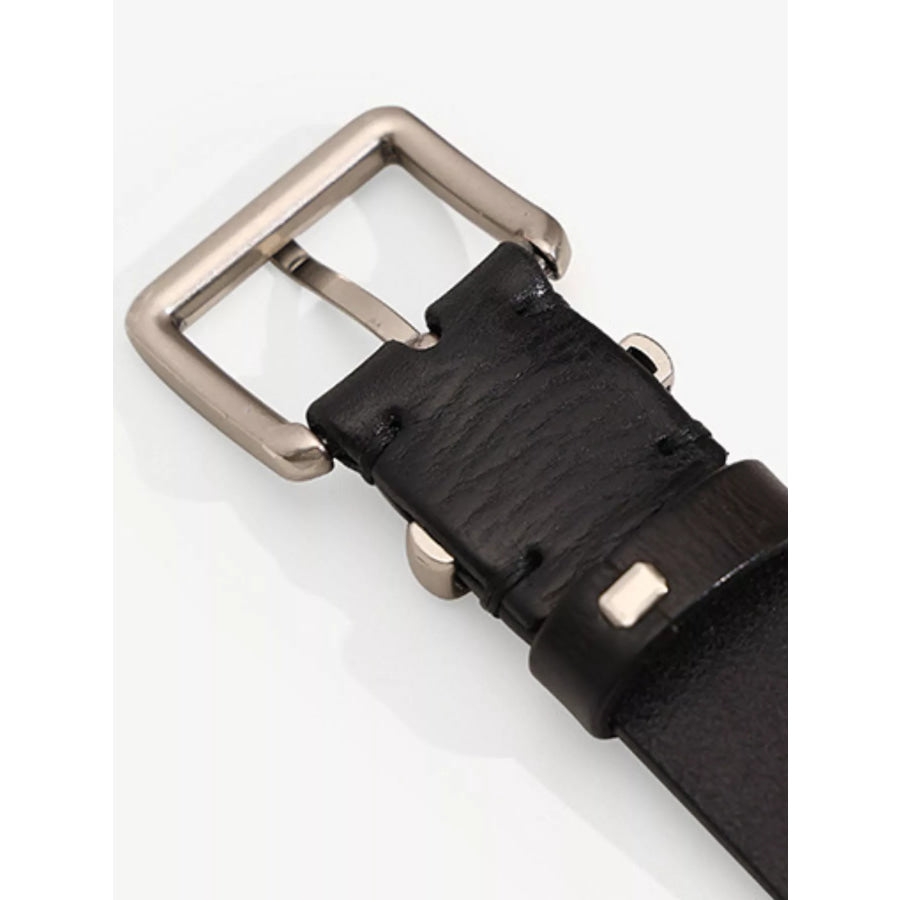 Classic Leather Belt with Silver Buckle Black / One Size Apparel and Accessories