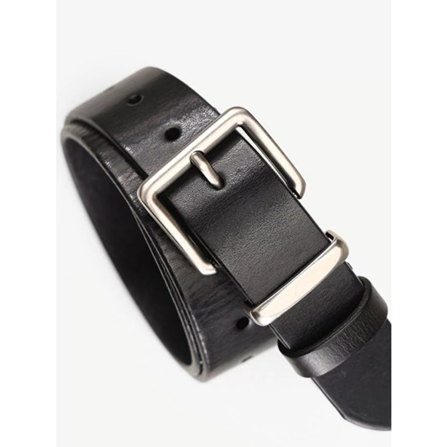 Classic Leather Belt with Silver Buckle Black / One Size Apparel and Accessories
