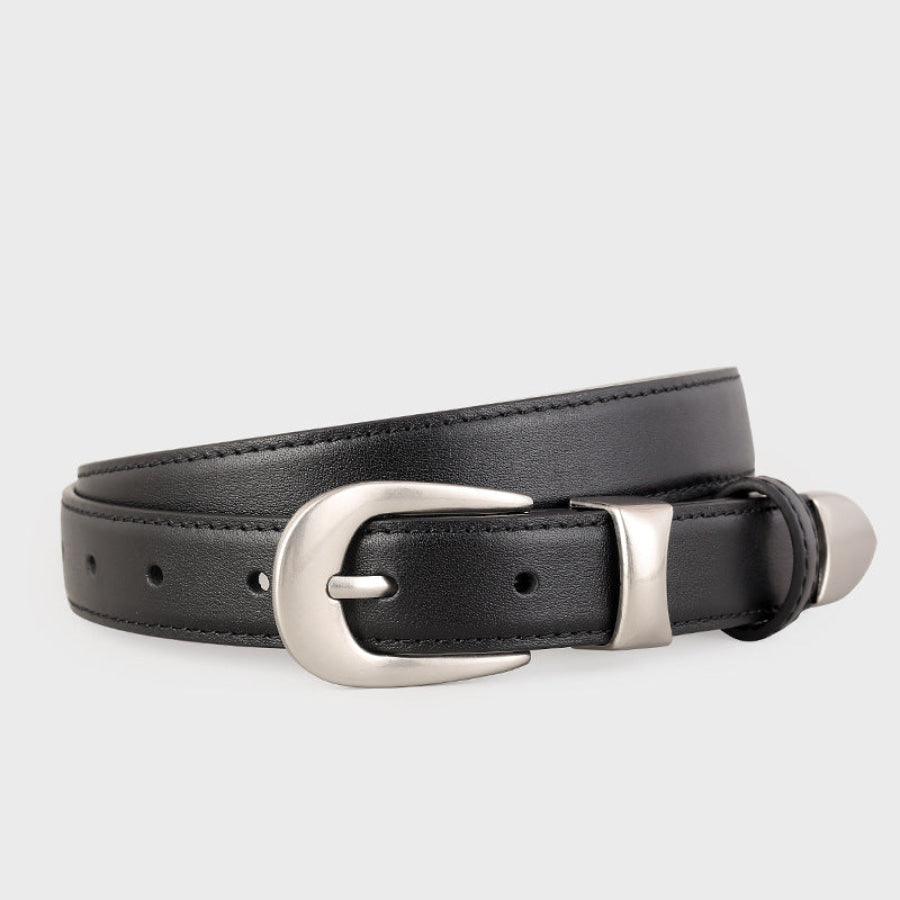 Classic Leather Belt with Silver Buckle Black / One Size Apparel and Accessories