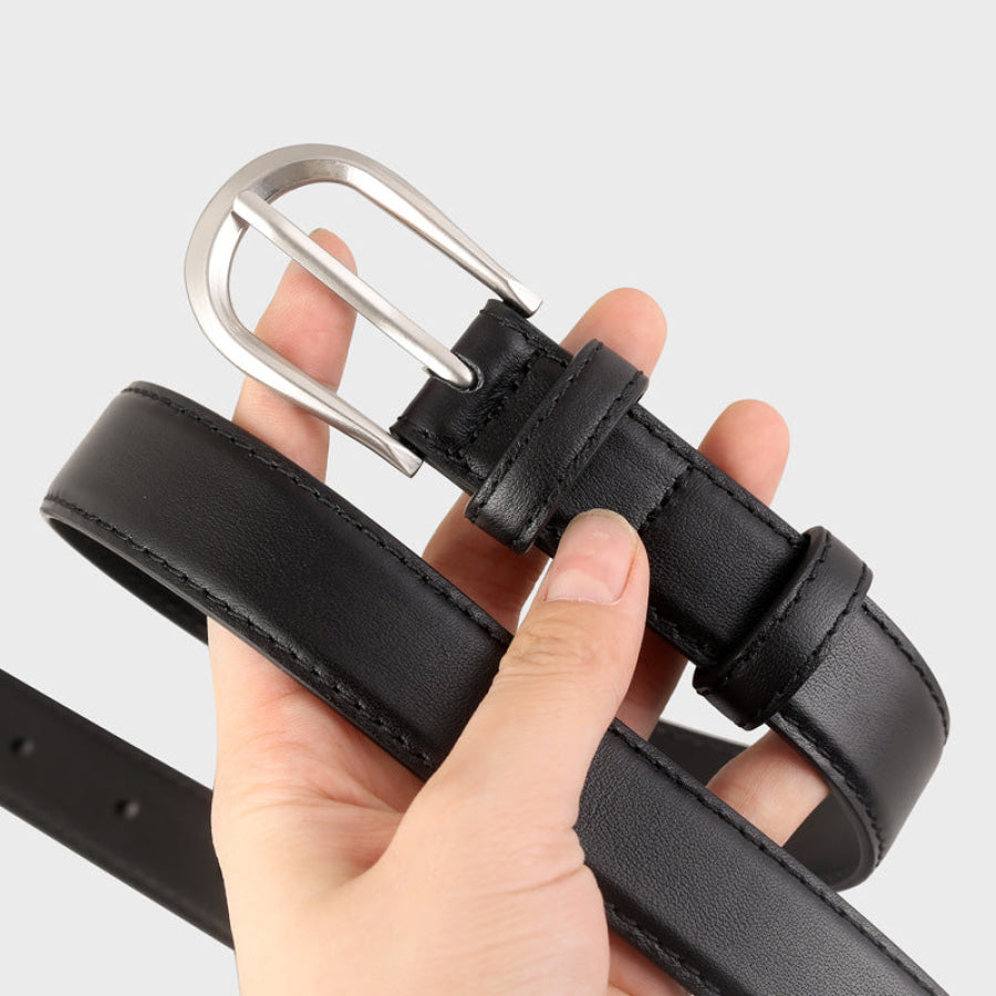 Classic Leather Belt with Silver Buckle Black / One Size Apparel and Accessories