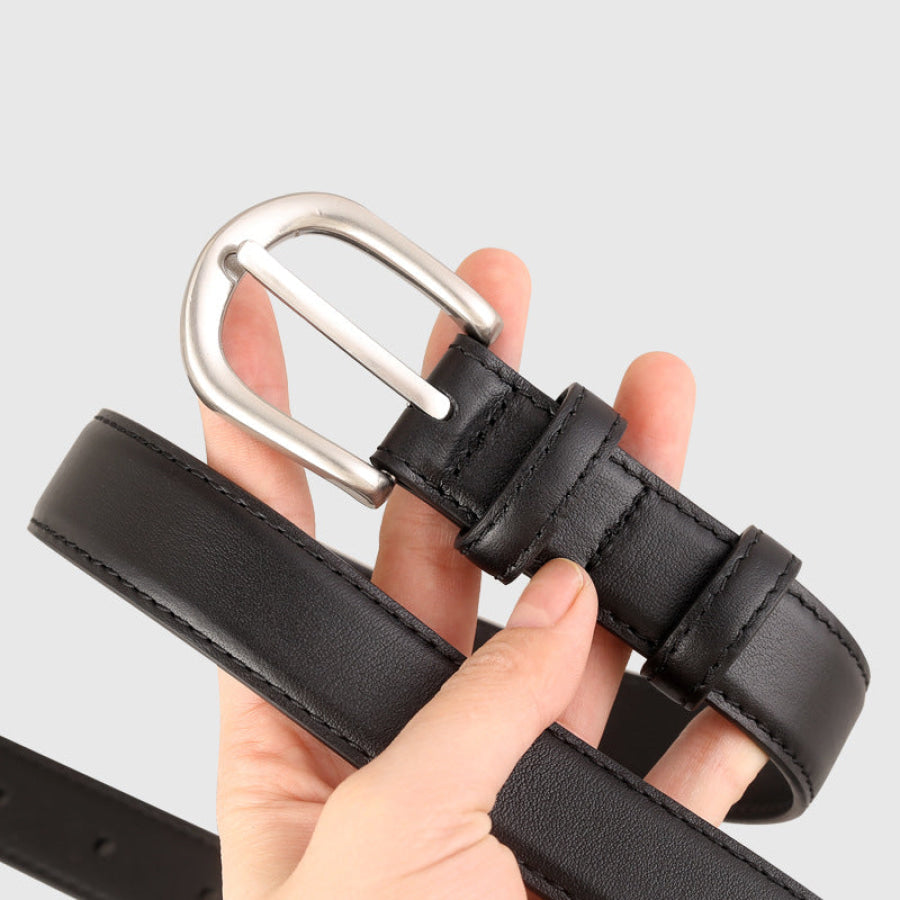 Classic Leather Belt with Silver Buckle Black / One Size Apparel and Accessories