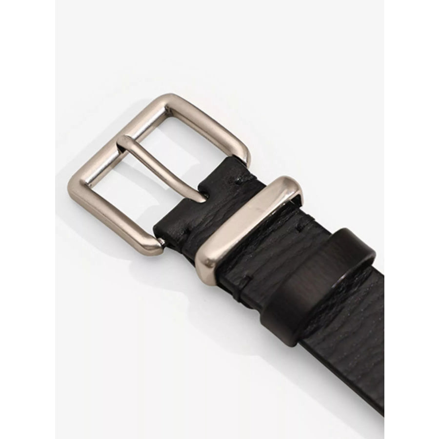 Classic Leather Belt with Silver Buckle Black / One Size Apparel and Accessories