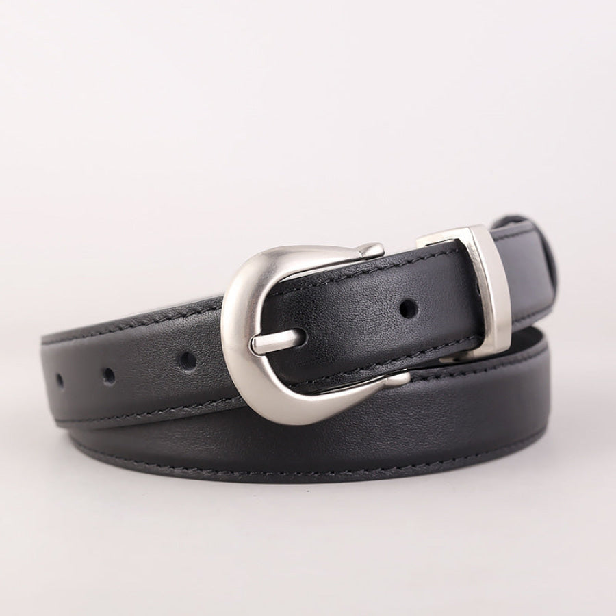 Classic Leather Belt with Silver Buckle Black / One Size Apparel and Accessories