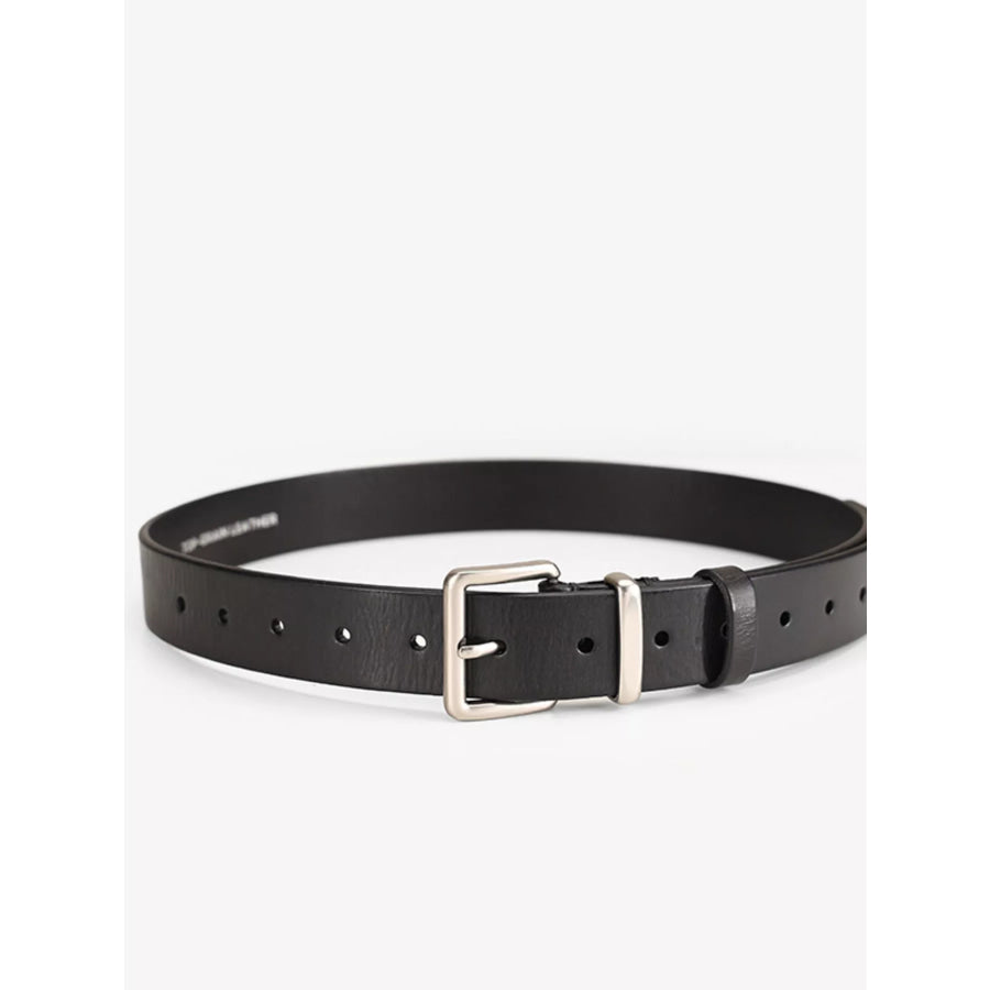 Classic Leather Belt with Silver Buckle Black / One Size Apparel and Accessories