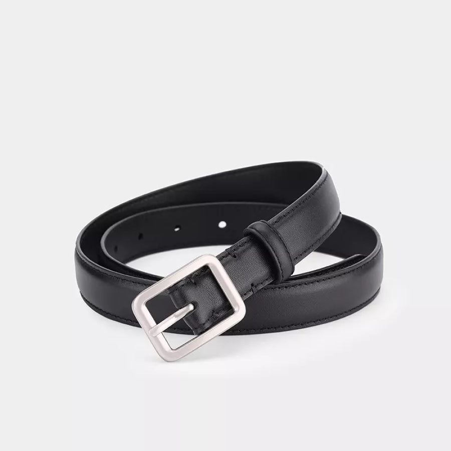 Classic Leather Belt with Silver Buckle Apparel and Accessories