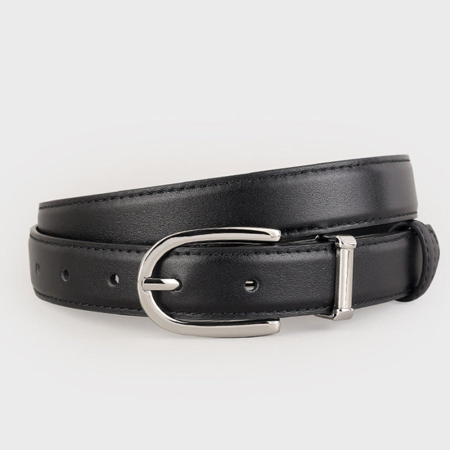 Classic Leather Belt with Silver Buckle Black / One Size Apparel and Accessories
