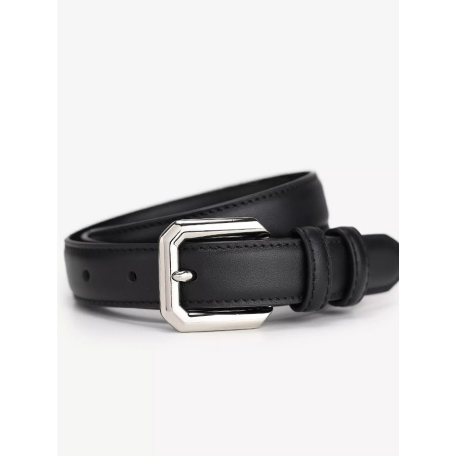 Classic Leather Belt with Silver Buckle Coffee Color / ONESIZE Apparel and Accessories