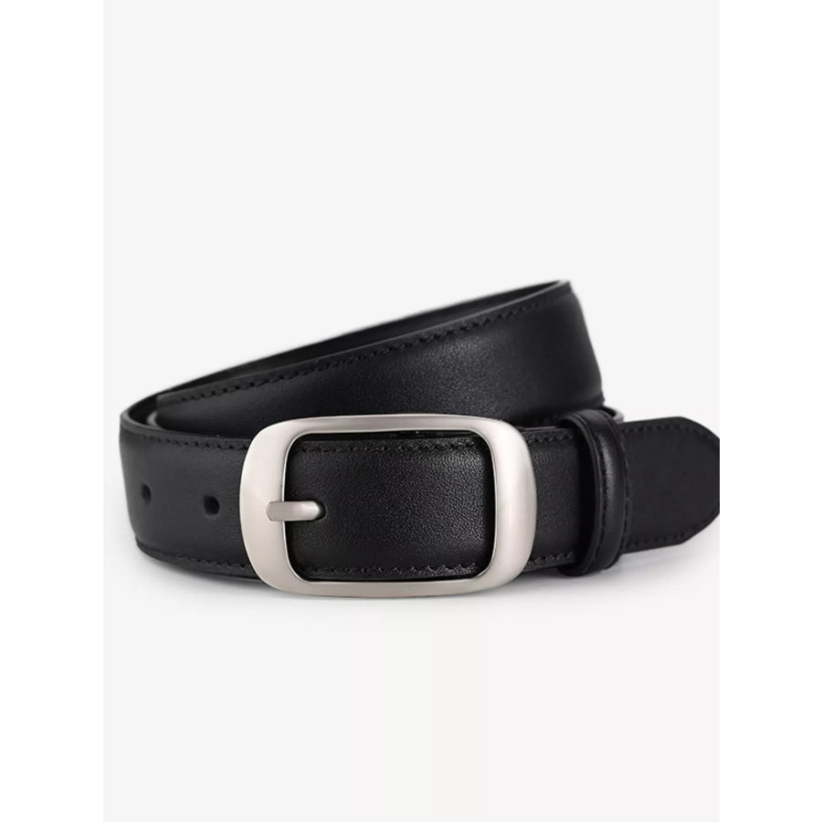 Classic Leather Belt with Silver Buckle Black / ONESIZE Apparel and Accessories