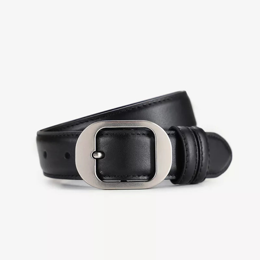 Classic Leather Belt with Silver Buckle Black / ONESIZE Apparel and Accessories