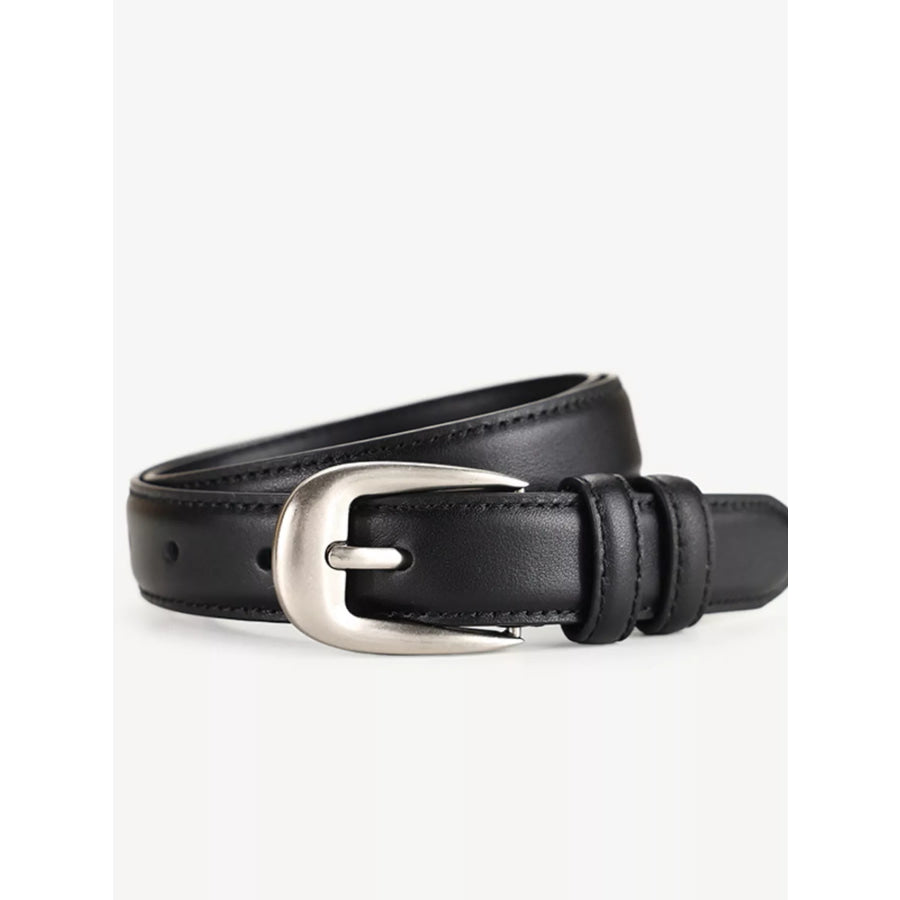Classic Leather Belt with Silver Buckle Apparel and Accessories