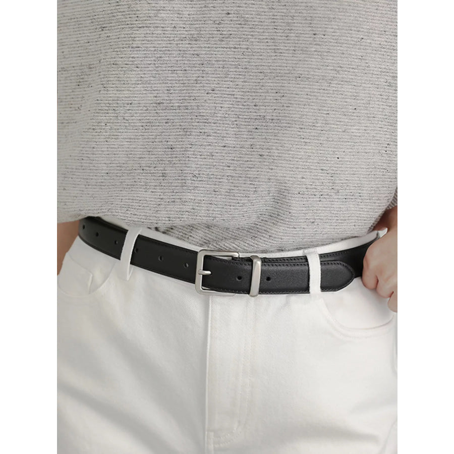Classic Leather Belt with Silver Buckle Black / ONESIZE Apparel and Accessories