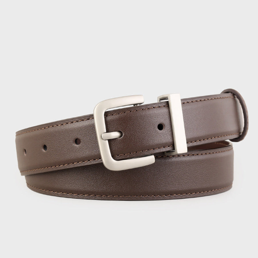 Classic Leather Belt with Silver Buckle Brown / One Size Apparel and Accessories