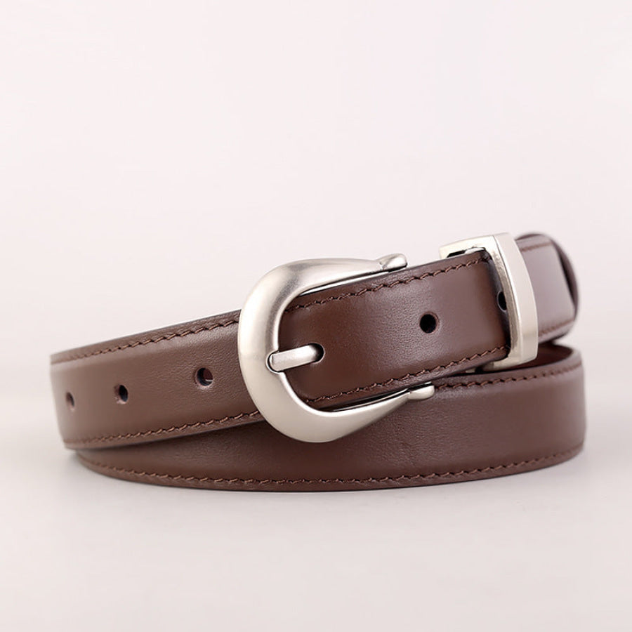 Classic Leather Belt with Silver Buckle Brown / One Size Apparel and Accessories