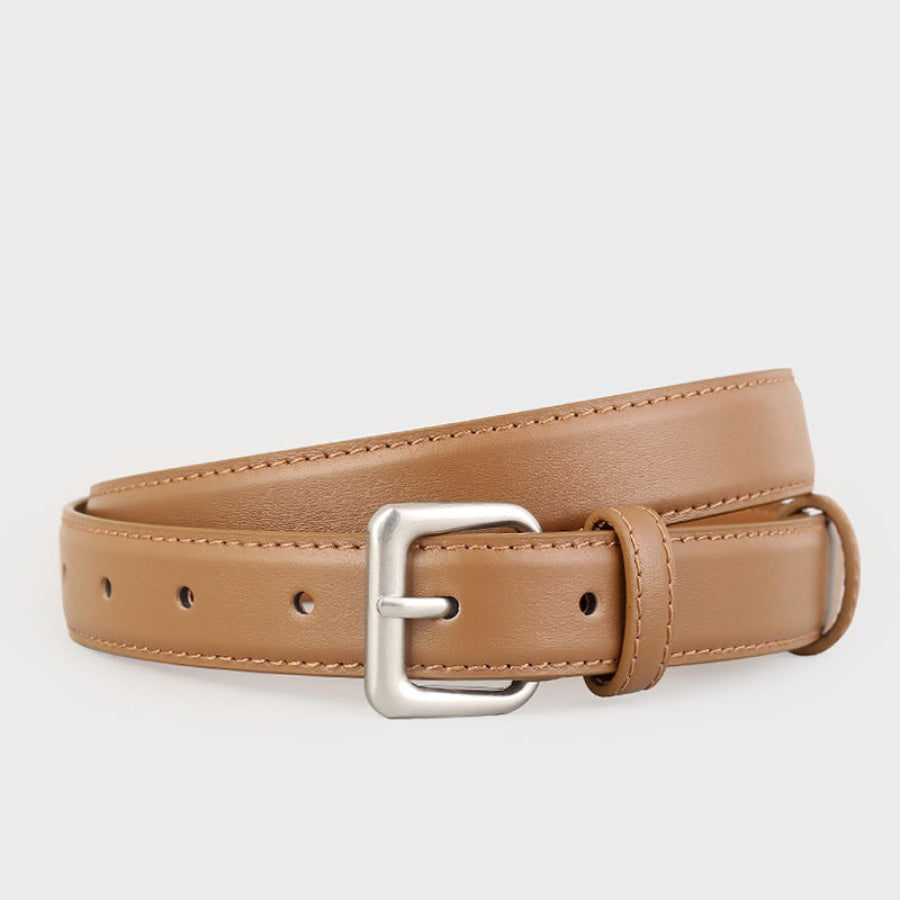 Classic Leather Belt with Silver Buckle Brown / One Size Apparel and Accessories