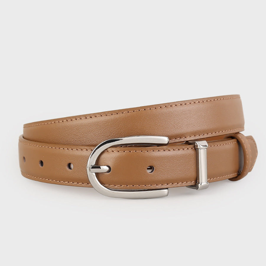 Classic Leather Belt with Silver Buckle Brown / One Size Apparel and Accessories