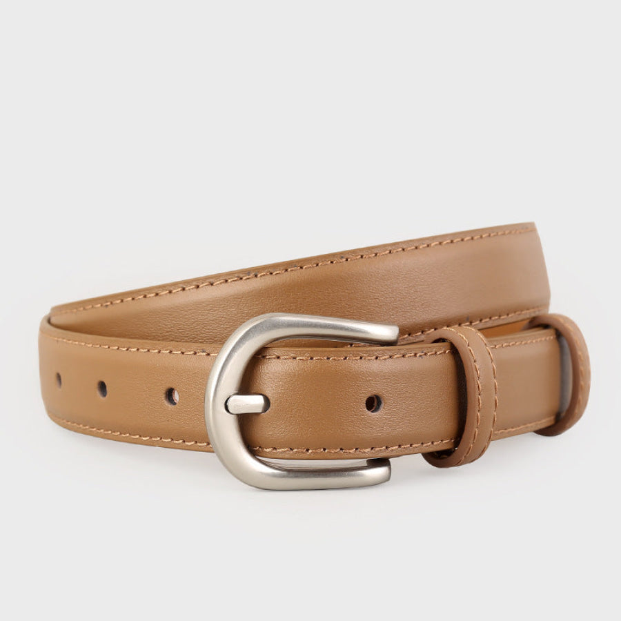 Classic Leather Belt with Silver Buckle Brown / One Size Apparel and Accessories