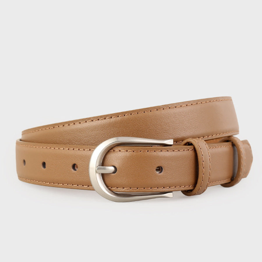 Classic Leather Belt with Silver Buckle Brown / One Size Apparel and Accessories