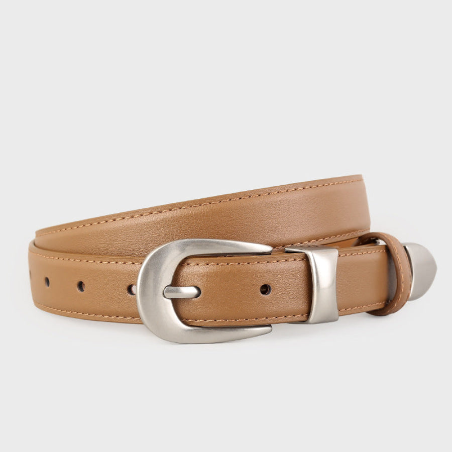 Classic Leather Belt with Silver Buckle Brown / One Size Apparel and Accessories